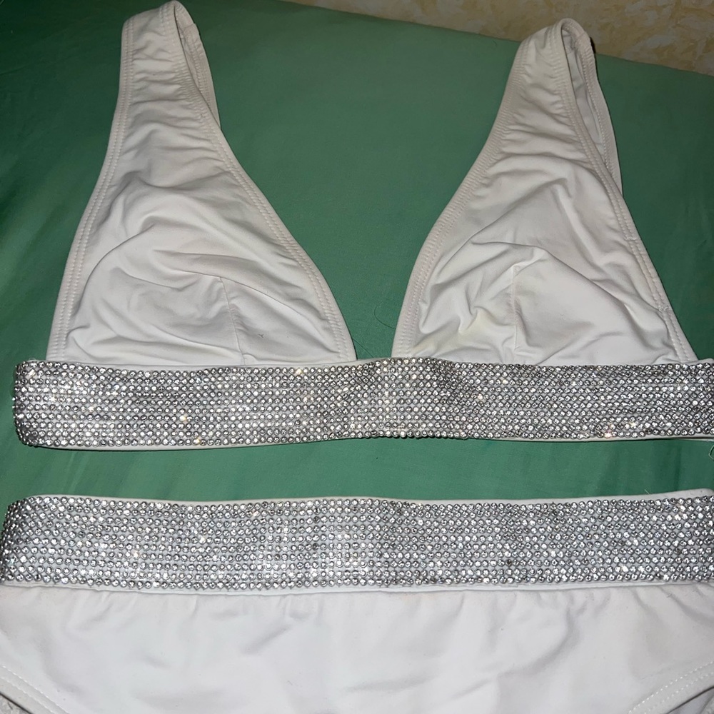 Top diamanté swimwear top